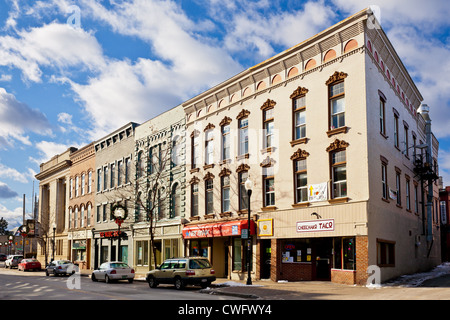 Downtown Plattsburgh business district, Adirondacks, New York Stock Photo