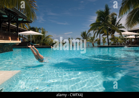 Swimming pool in Mauritius Stock Photo