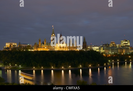 Ottawa - view across the Ottawa River at Parliament Hill in the evening
