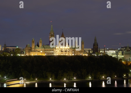 Ottawa - view across the Ottawa River at Parliament Hill in the evening