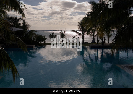 Swimming pool in Mauritius Stock Photo