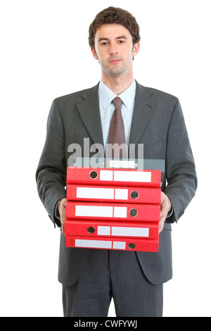 Modern businessman holding pack of folders Stock Photo