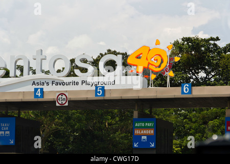 Entrance gate for Sentosa island in Singapore. At this entry point, there is a charge for anybody who wants to enter Sentosa. Stock Photo