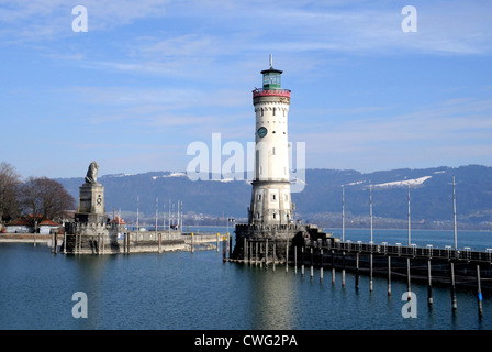 New Lighthouse of Lindau in Lake Constance. Stock Photo