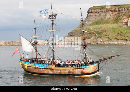 Whitby - north Yorkshire during the Regatta the endeavour replica giving pleasure trips Stock Photo