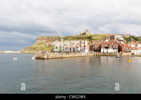 Whitby - north Yorkshire during the Regatta a view across to the abbey Stock Photo