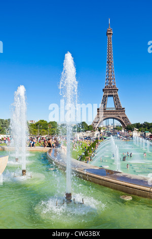 Paris skyline France EU Europe Eiffel tower with trocadero fountains Stock Photo