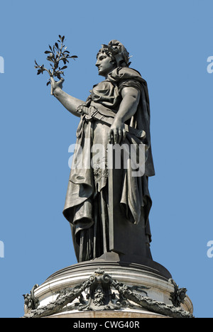 Paris, France. Place de la Republique. Monument de la Republique - woman holding an olive branch Stock Photo