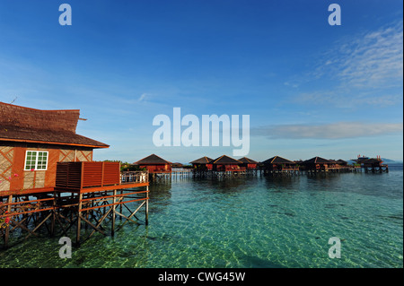 Malaysia, Borneo, Semporna, Mabul, luxury hotel with bungalows on stilt Stock Photo