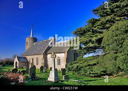 St Marys church with its distinctive round tower in the village of Titchwell, North Norfolk Coast; England; UK Stock Photo