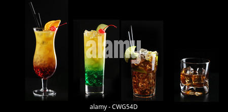 set with different cocktails on black background Stock Photo