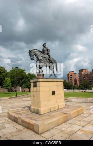 Statue of Bonnie Prince Charlie on horseback by Sculptor  Anthony Stones sited on Cathedral Green Full Street Derby Stock Photo