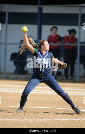 Softball Pitcher during a high school game. USA. Stock Photo