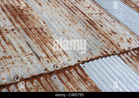 rusting repaired corrugated iron roof sheeting in edinburgh, scotland, uk, united kingdom Stock Photo