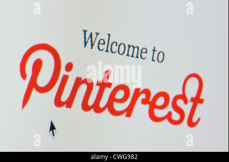 Close up of the Pinterest logo as seen on its website. (Editorial use only: print, TV, e-book and editorial website). Stock Photo