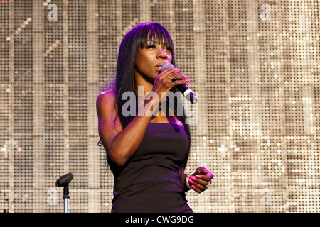 Singer Heather Small performing on stage at the Rewind Festival Henley on Thames 2012. PER0252 Stock Photo