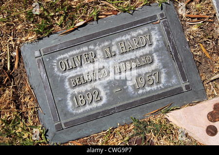The final resting place of Oliver Hardy and memorial plaque. Stock Photo