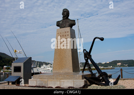 Bust of Commodore Matthew Perry at the site of his landing in Shimoda, Shizuoka, Japan. Stock Photo