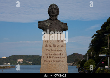 Bust of Commodore Mattthew Perry at the site of his landing in Shimoda, Shizuoka, Stock Photo