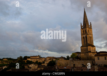 The Saint Emilion Monolithic Church taken from a lookout point in Saint Emilion, Southern France Stock Photo