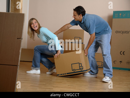 Young couple on moving Stock Photo