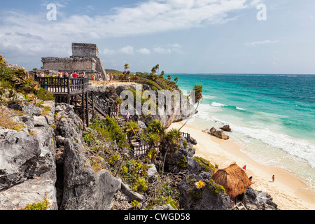 The Mayan ruins of Tulum and caribbean seashore, Tulum, Yucatan Peninsula, Quintana Roo, Mexico Stock Photo