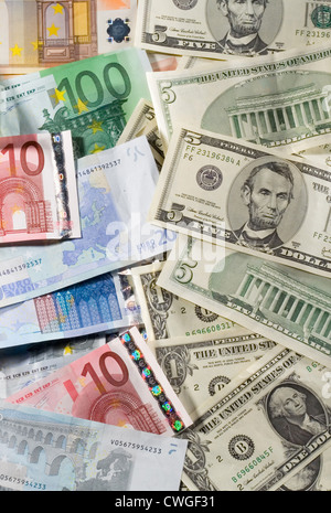 Berlin, several euro and dollar notes through each other Stock Photo