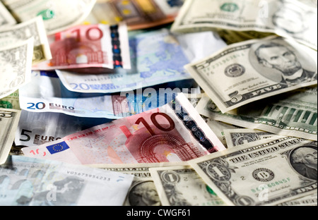 Berlin, several euro and dollar notes through each other Stock Photo
