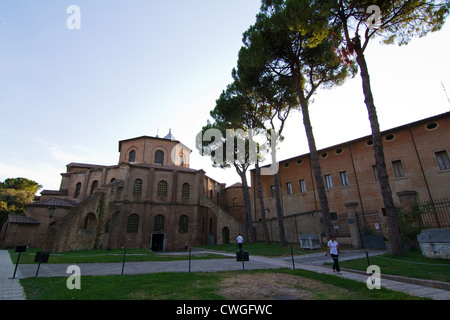 tourists in the courtyard of the Basilica of San Vitale in Ravenna Italy Stock Photo