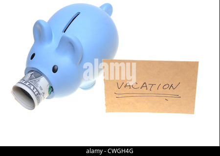 Piggy bank saving for vacation concept, isolated on white background Stock Photo