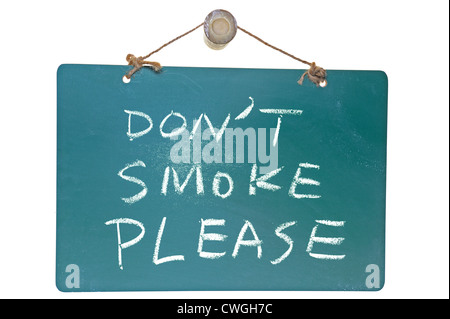 Don't smoke please words on green board isolated on white background Stock Photo