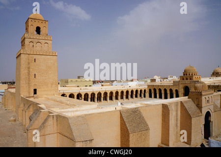 Panoramic view of the great mosque of Kairouan in Tunisia with its stone walls Stock Photo