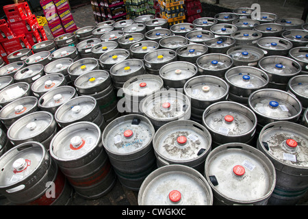 Assorted Beers in Kegs delivered to Camden Drinkigng Establishment - London UK Stock Photo