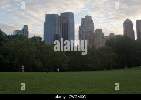 Sheep Meadow in Central Park at dusk on a summers night. Stock Photo