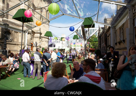 underbelly covered beer garden venue in bristo square at the edinburgh fringe festival, scotland, uk, united kingdom Stock Photo