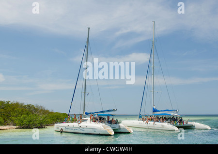Catamaran snorkel tour in Buena Vista UNESCO Biosphere Reserve, Buena Vista Bay, Cayo Santa Maria, Cuba. Stock Photo