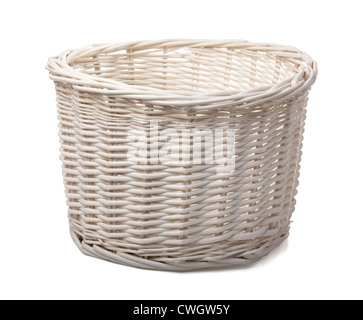 White empty wicker basket isolated on white Stock Photo