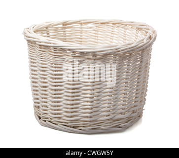 White empty wicker basket isolated on white Stock Photo