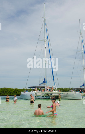 Catamaran snorkel tour in Buena Vista UNESCO Biosphere Reserve, Buena Vista Bay, Cayo Santa Maria, Cuba. Stock Photo