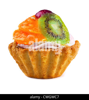 Sweet cupcake with fruits and berries isolated on white Stock Photo