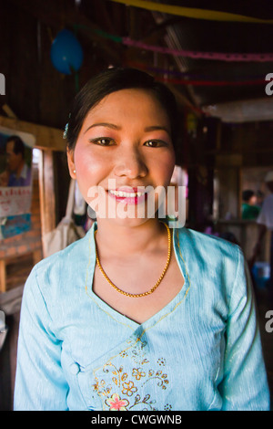 A BRIDE from the AKHA TRIBE at their wedding in the town of KENGTUNG also know as KYAINGTONG - MYANMAR Stock Photo