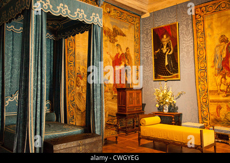 Bedroom of Francis I, and later of Maria Theresa, wife of King Louis XIV, Chateau de Chambord, Loire Valley, Centre France Stock Photo