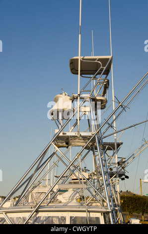 Tuna towers on a line of offshore deep sea sport-fishing boats Stock Photo