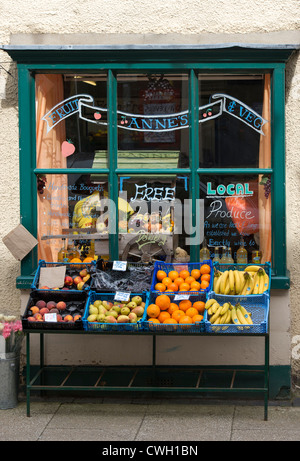 Local greengrocer sign. Presteigne, Powys, Wales. Stock Photo