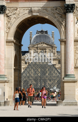 Paris, France. Jardins des Tuileries. The Louvre seen through the Arc de Triomphe du Carrousel Stock Photo