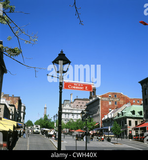 Rue de la Commune E. sign at the lower end of  Place Jacques Cartier Montreal Quebec Canada KATHY DEWITT Stock Photo