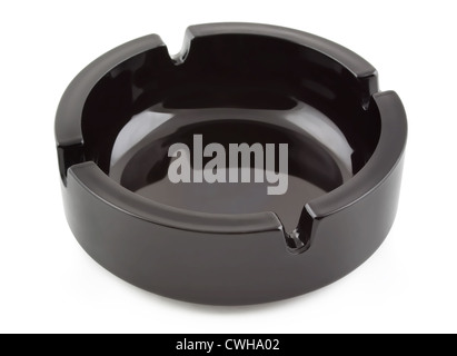 Empty black ceramic ashtray isolated on white Stock Photo