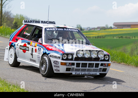 Vintage race touring carLancia Delta HF Integrale from 1988 at Grand Prix in Mutschellen, SUI on April 29, 2012. Stock Photo