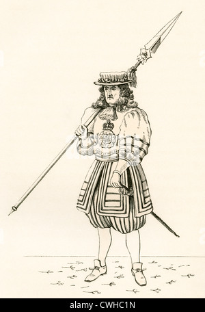 Yeoman of the guard, c.1687. From The British Army: Its Origins, Progress and Equipment, published 1868. Stock Photo