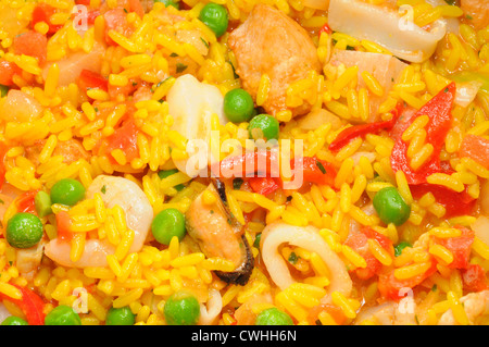 Close up of traditionally cooked paella Stock Photo